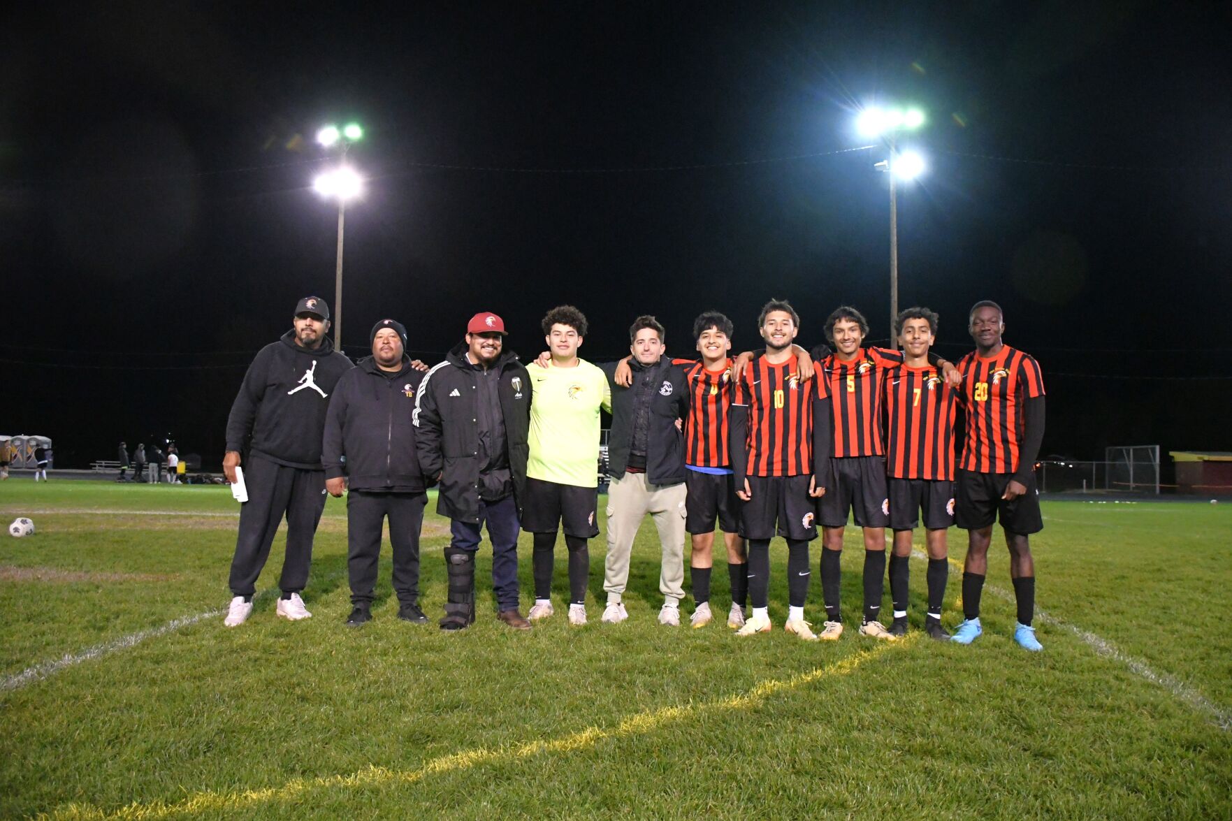 The Dalles’ boys soccer team celebrates seniors